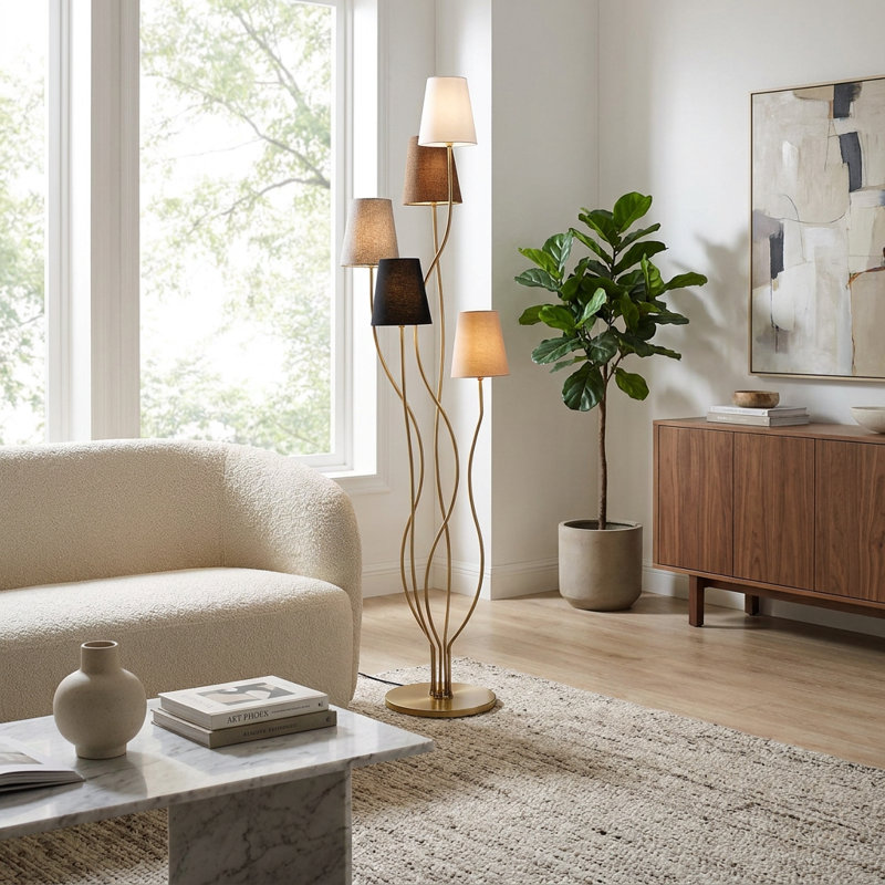 Lampe sur pied artistique multibranches en tissu