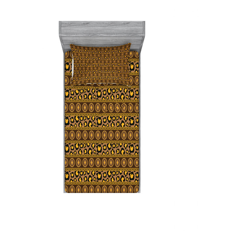 Ensemble de draps Ornament, Ensemble de draps pour lit simple TG + un drap-hou, Brun / jaune, motif floral 2