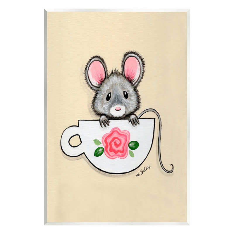 Souris dans une tasse de thé, art mural par Michelle Gilsey, H 19 po x l 13 po