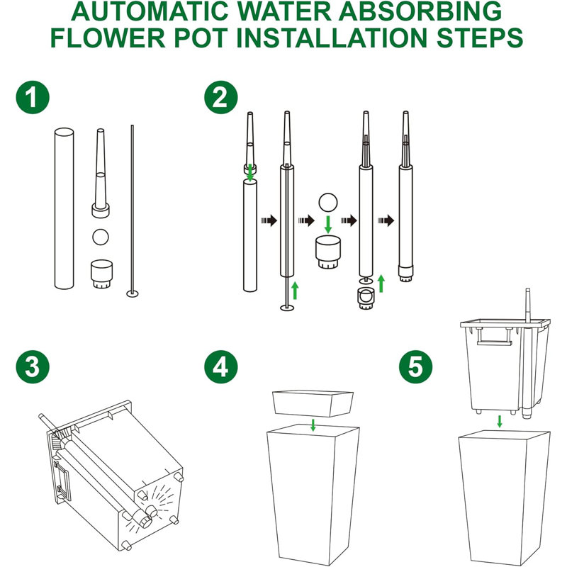 Ensemble de 2 pots à fleurs avec trous de drainage, moniteur de niveau d'eau, seau intérieur, arrosage automatique, Blanc