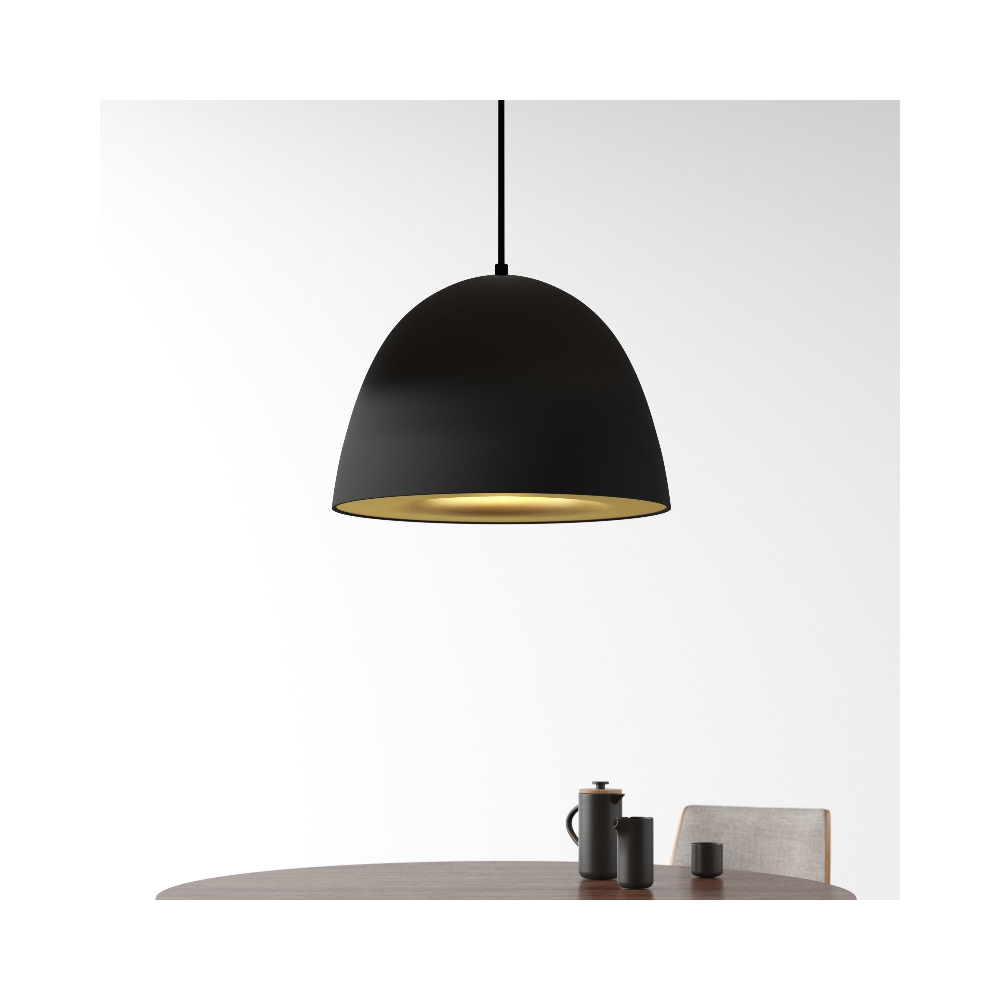 Natosha Single Light Metal Dimmable LED Pendant, Black/Satin Brass, 16.5" H x 23.5" W x 23.5" D