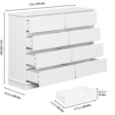 130 cm W Chest of 8 Drawers