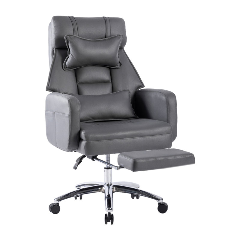 Swivel Ergonomic Technology Leather High Back Office Chair Comfortable Boss Chair, 155° Reclining Computer Chair, Dark Gray