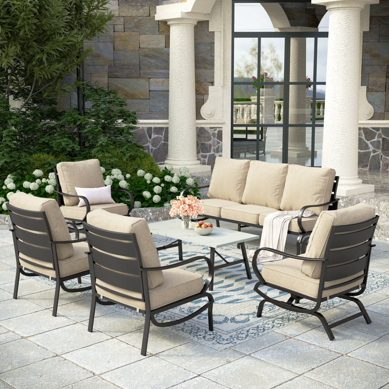 Tapasi 7 - Person Patio Conversation Set with 2 Rocking Lounge Chairs  & Sofa, Beige