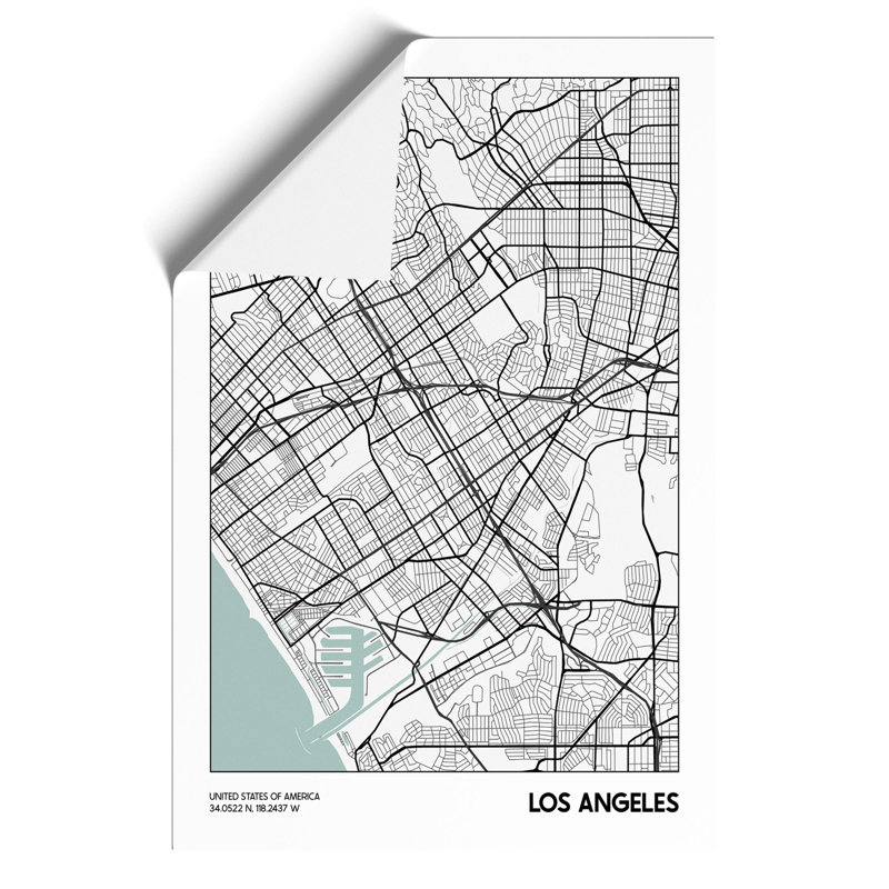 Map Los Angeles USA - Unframed Graphic Art, 42cm H x 30cm W x 0.1cm D