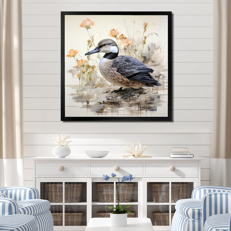 Art mural rétro «Duck by the Pond», H 30 po x l 30 po x P 1,5 po, Cadre photo noir