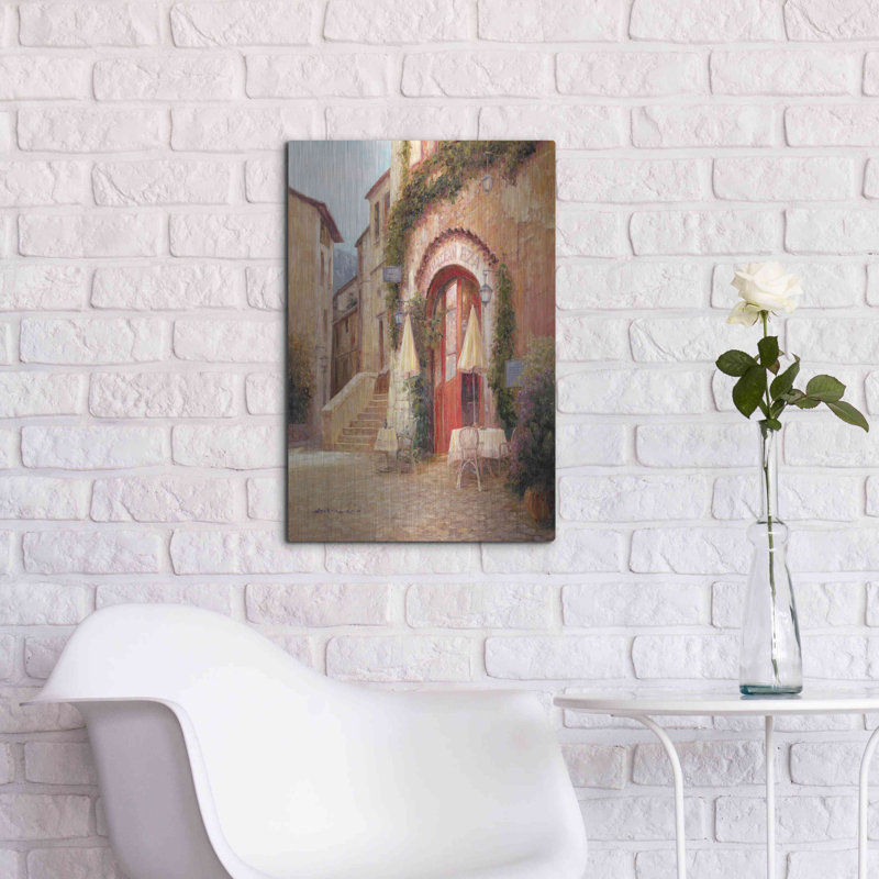 «Eze Village Caf France» par Haixia Liu - peinture sur métal sans cadre, H 24 po x l 16 po x P 0,13 po