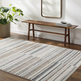 Tapis rectangulaire rayé en polyester tissé à la machine bleu / brun