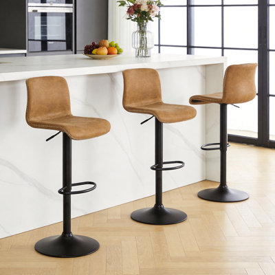 Lolar Swivel Bar Stools Set, Counter Height Bar Stools with Back, Adjustable Bar Stools 24" to 32", Faux Leather Bar Stools for Kitchen Island