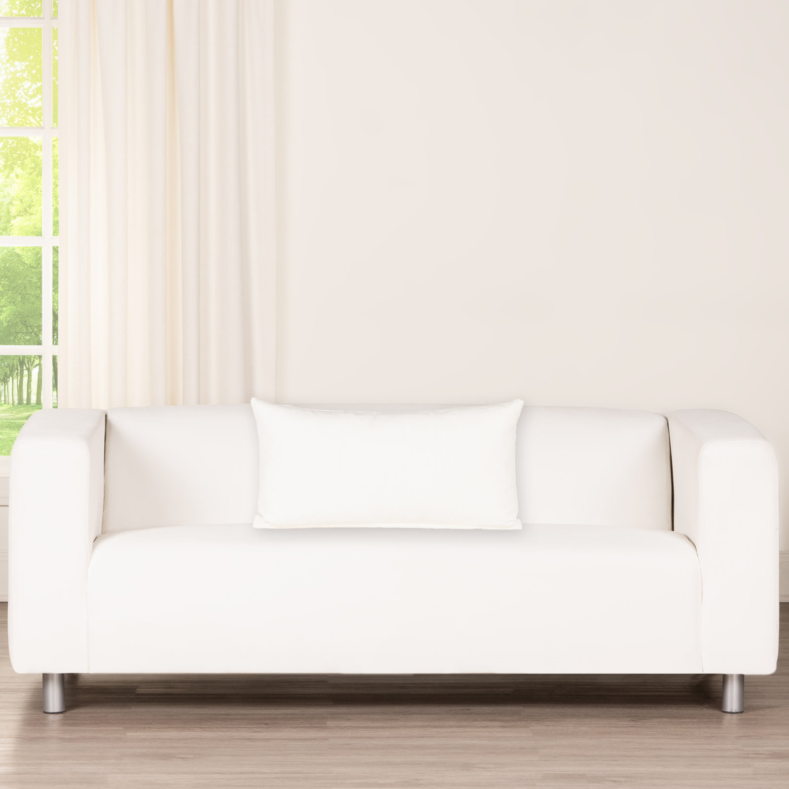 Indy Faux Linen Accent Pillow, Feather, White, Rectangle 14"H x 26"W