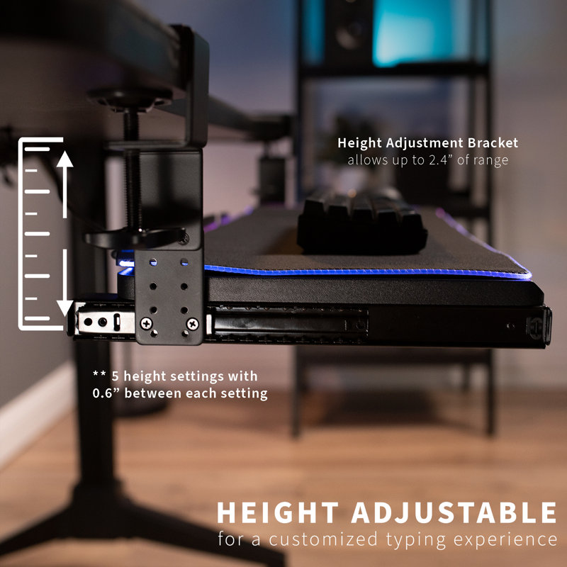 Black Adjustable Clamp-On Under Desk Keyboard Tray with RGB Pad