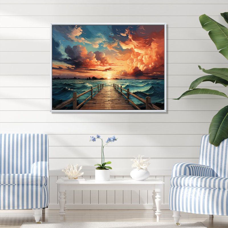 Jetée des saisons I sur toile, Cadre photo argenté, H 16 po x l 32 po
