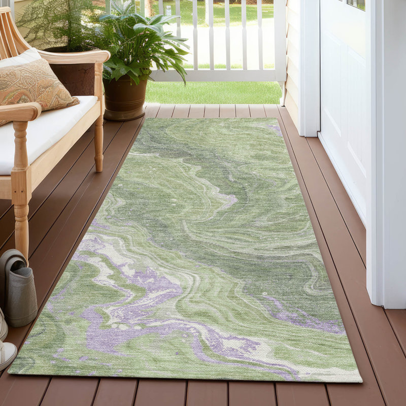 Tapis intérieur / extérieur vert Elius, 2 pi 3 po x 7 pi 6 po