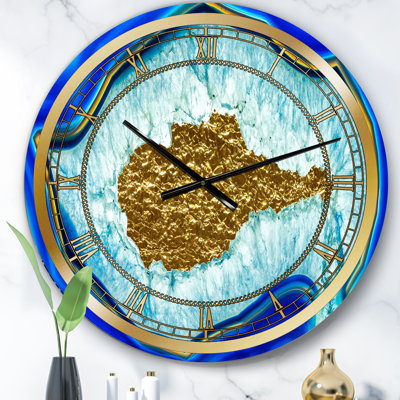 Golden Heart Blue Agate Stone - horloge murale moderne