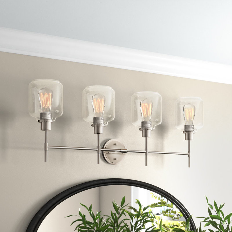 Éclairage de salle de bain 4 lumières à intensité variable Callison, Nickel satiné