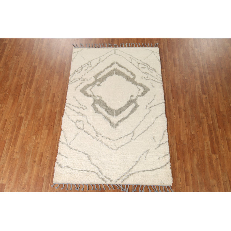 Tapis oriental à poils longs noué à la main 5 x 8 po