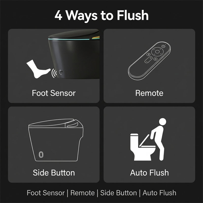 One Piece Smart Toilet with Bidet Built In, Auto Open/Close Seat, Foot Sensor Flush, Night Light, Warm Water Wash & Dryer, Heated Seat, Remote Control, Black