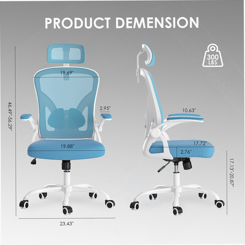 Chaise de bureau ergonomique, chaise de bureau avec appui-tête, chaise d'ordinateur à haut dossier avec accoudoirs et support lombaire réglable pour la salle d'étude de bureau à domicile
