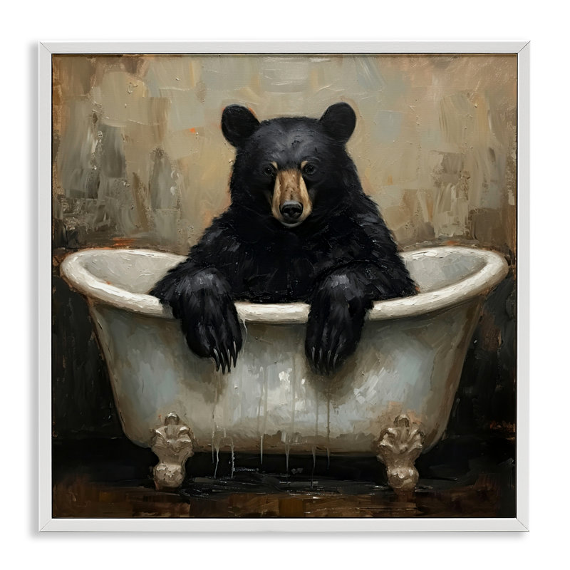 Giclée encadrée «Black Bear Bath» par Tina LeCour, Giclée encadrée blanc bord de mer, H 17 po x l 17 po