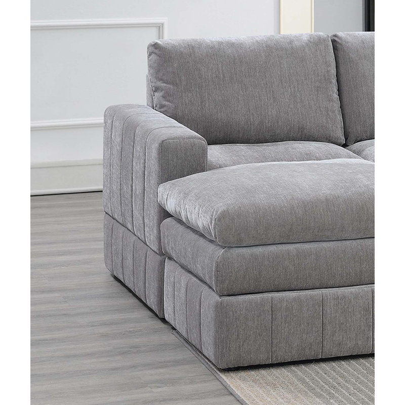 6pc Set Modular Sectional Set, Gray Suede
