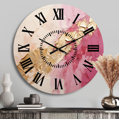 Pink Gold Minimalism Poteries I - Abstract Spirals Black Face Wall Clock
