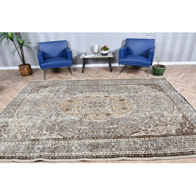 Grand tapis turc en laine de style Oushak fait à la main, idéal pour rehausser le décor du salon et créer une atmosphère chaleureuse et accueillante