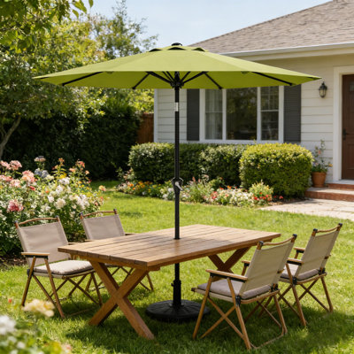 Parasol de patio 10 pi avec manivelle lisse, inclinaison à bouton-poussoir et 8 nervures robustes pour la cour, le jardin