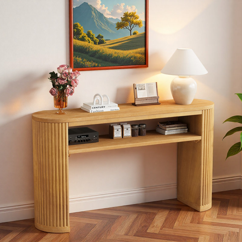 Console Farmhouse avec pieds cannelés et tablette ouverte, Natural