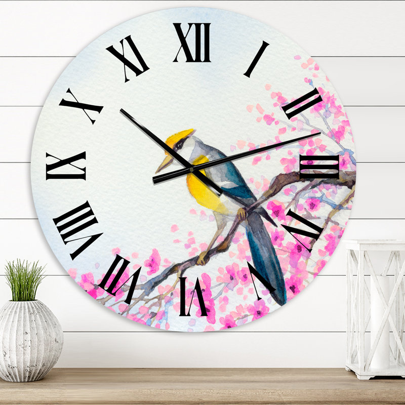 Bel oiseau sur une branche en fleurs - Horloge murale traditionnelle, Moyen