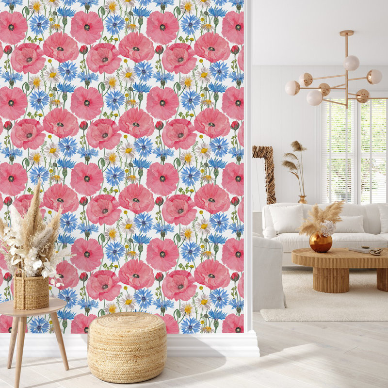 Peel & Stick Floral Tile, 2.08' W x 10.42' L