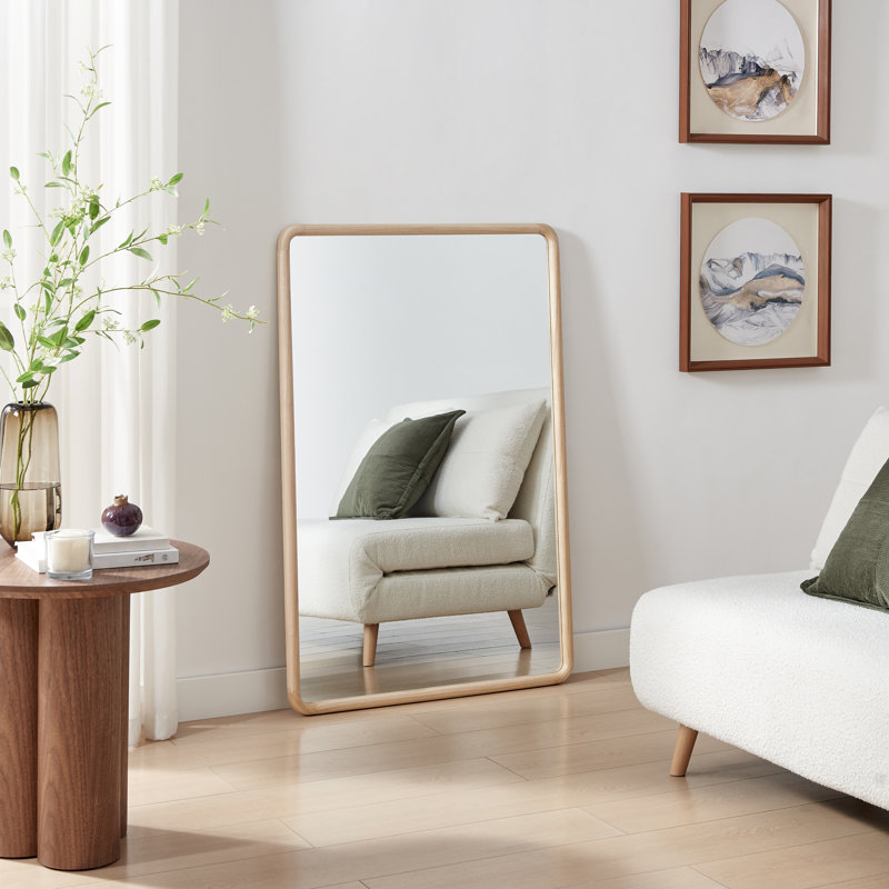 Rowella Solid Wood Hallway Wall Rectangle Mirror - Simple Mid Century Design, 120cm x 80cm, Oak
