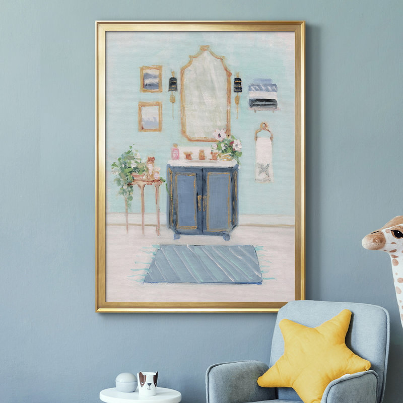 «Blue Bath II», peinture sur toile encadrée, H 30,5 po x l 42,5 po x P 1,5 po, Or