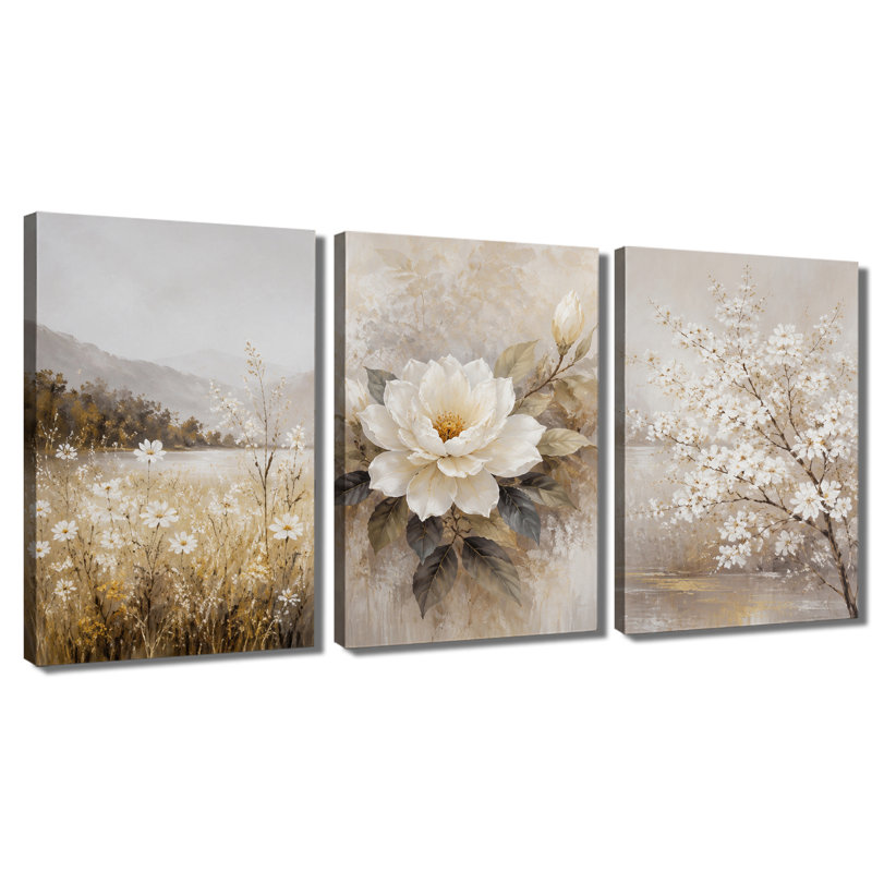 3 panneaux muraux, impression de paysage floral sur toile, décoration murale botanique rétro, 20 * 30 pouces * 3