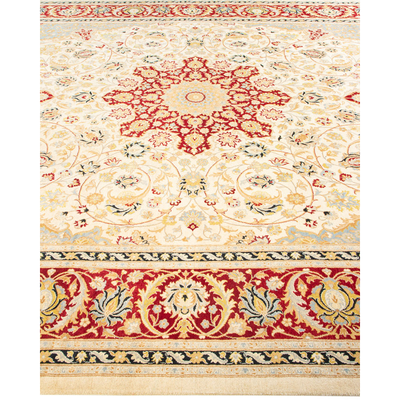 Tapis unique noué à la main ivoire 8 pi 1 po x 10 pi 6 po Keenan