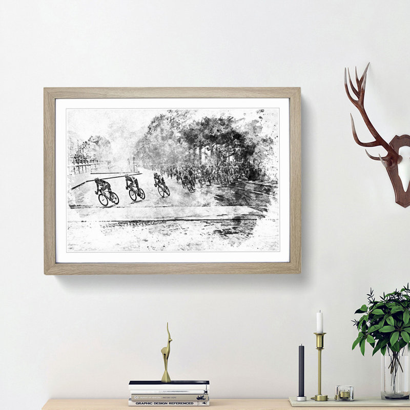 Tour de France Cycling in Abstract - Picture Frame Painting Print, 27cm H x 36cm W x 2cm D, Oak Framed