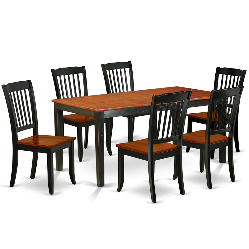 Ensemble de table de salle à manger 7 pièces composé d'une table rectangulaire en bois avec papillon et 6 chaises de cuisine, noir et cerisier