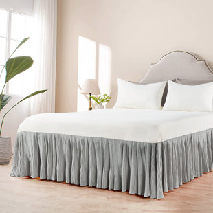 Damask Stripe Bed Skirt Pleated Bed Skirt 14” Tailored Drop with Bed Skirt  Pins