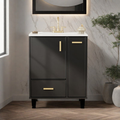 Meuble-lavabo 24 po avec lavabo, tiroir profond, structure en bois massif, panneau de fibres à densité moyenne