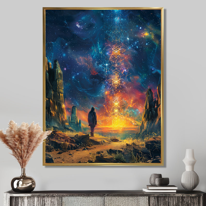 «Great Mystery Ocean Wanderer», impression d'art mural paysages de l'espace, Toile avec cadre flottant or