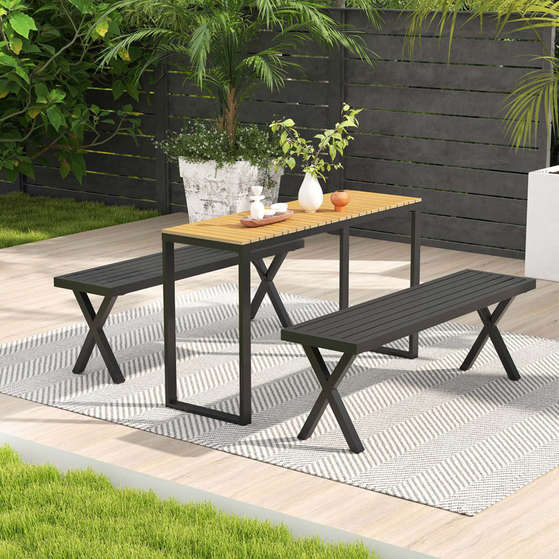 1 banc de patio en métal de 54 po avec siège à lattes et causeuse sans pieds pour la cour