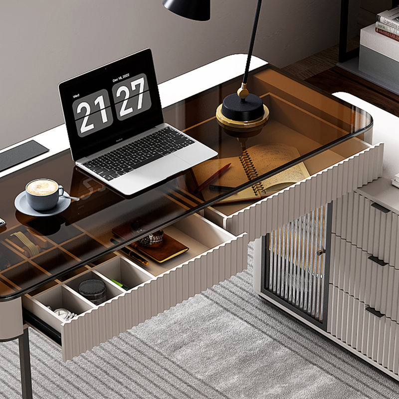 L-Shaped Computer Desk , 29.5" H x 53.1" W x 23" D, Beige/Grey