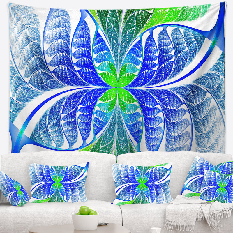 Tapisserie de texture en verre fractal bleu vert abstrait, H 50 po x l 60 po