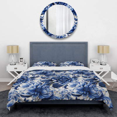 Blue Victorian Scrollwork Victorian Pattern I Floral Duvet Cover