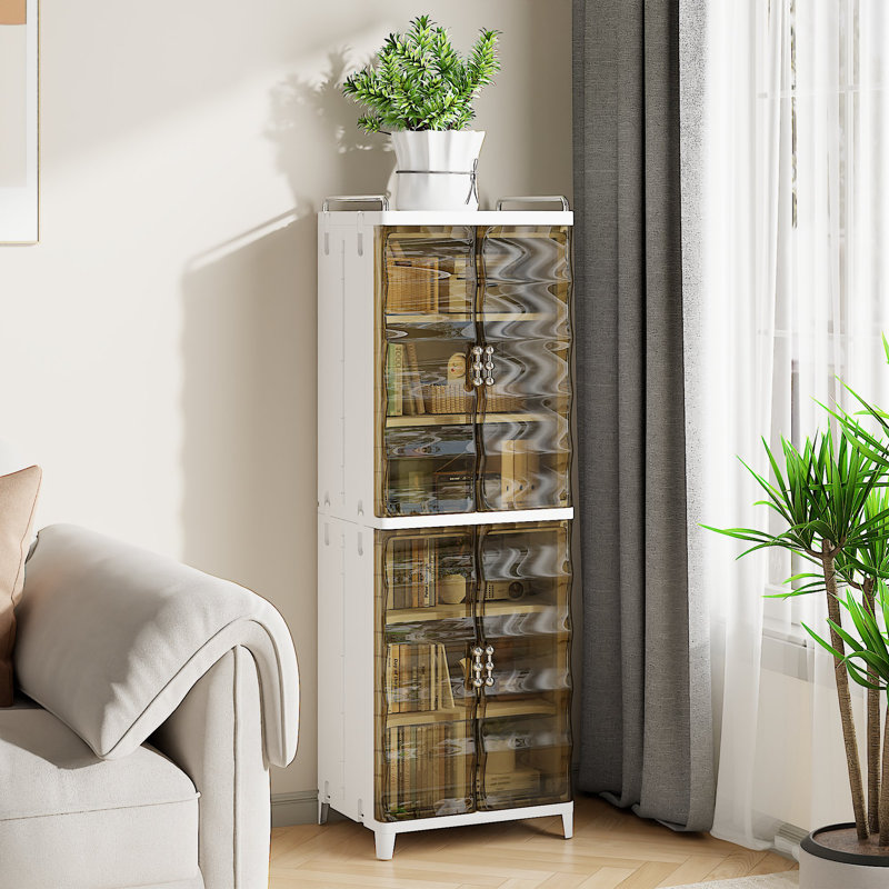 Abdullah 52.76" Foldable Plastic Storage Cabinet with Clear Doors and Removable Shelves, 52.76" H x 16.14" W x 14.88" D