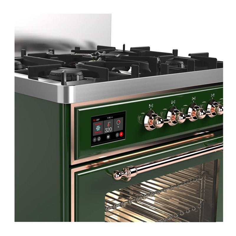 Majestic III Series 30 Inch Dual Fuel Range with 5 Sealed Burners in Emerald Green (Natural Gas, Burnished Trim), Copper