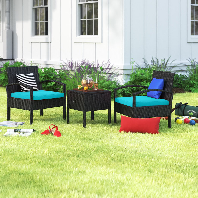 2 - Person Patio Conversation Set with Cushions, Turquoise, Black