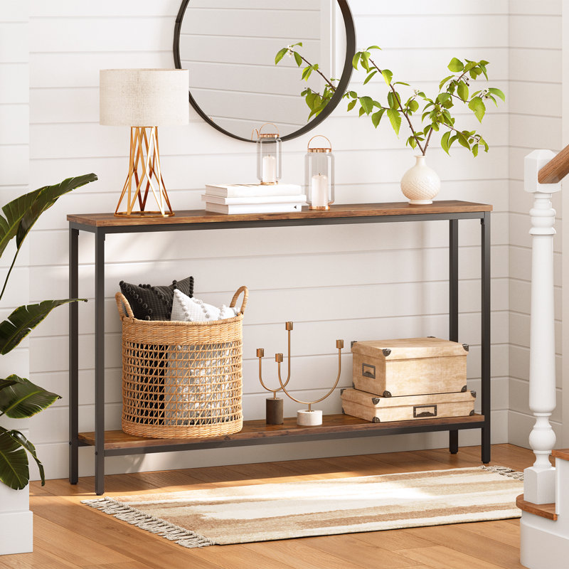 Kearria Console Table with Storage, Rustic Brown, 29.5'' H x 47.2'' W x 7.9'' D, Black