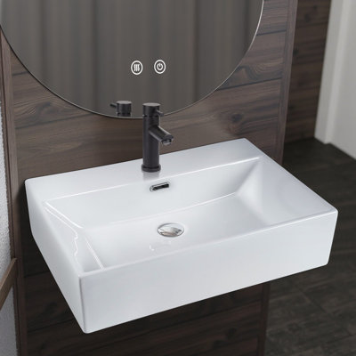 Belfry Bathroom 42mm W White Ceramic Oval Sink with Overflow