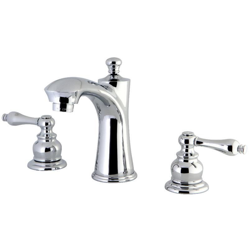 Kingston Brass Victorian Two-Handle 3-Hole Deck Mount Widespread Bathroom Faucet with Retail Pop-Up Drain, Polished Chrome
