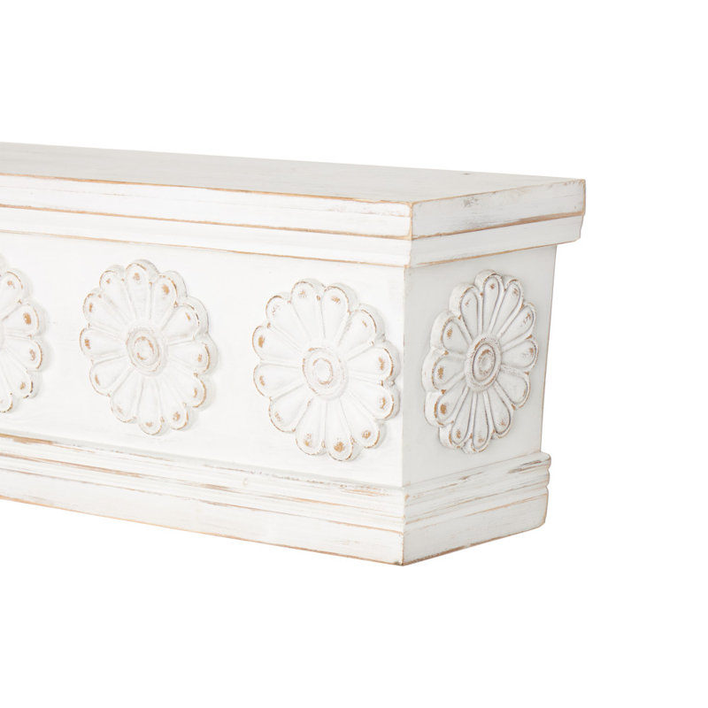 Cole And Grey Wooden Floral Wall Shelf With Brown Distressing, 10"H x 72"W x 8"D
